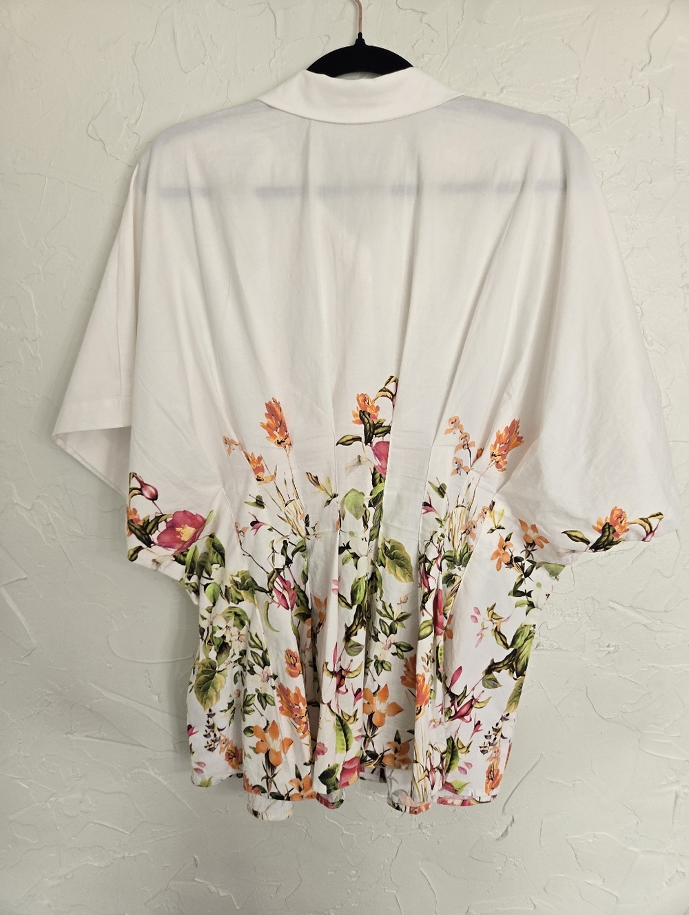 Anthro EXQUISE Pleated Floral Button Up White Pink Top, XL - Picture 6 of 11
